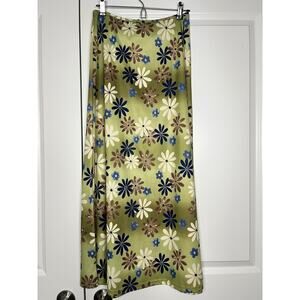 Vintage Y2K Floral Maxi Skirt Green Size Medium Boho